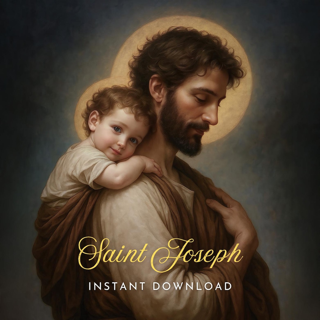 聖ヨセフと幼子イエスのアートプリント：カトリックの信仰のアート