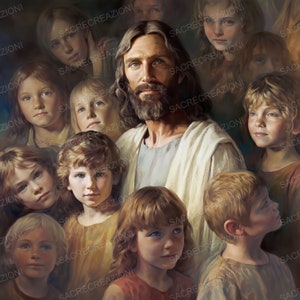 Jesucristo con niños, icono ortodoxo, póster devocional de inspiración católica cristiana, pintura para habitación de niños, regalos de ordenación, bellas artes de la iglesia