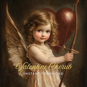 Valentines Cupid Cherub Heart bow and arrow Vintage Inspired digital artwork Instant download High resolution romantic spiritual love faith