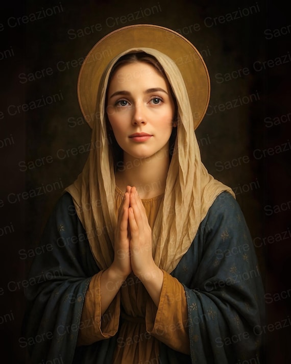 聖母マリアのアートポスター：カトリックキリスト教聖書のイラスト