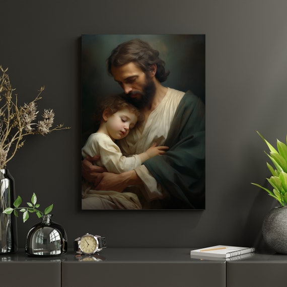聖ヨセフと幼子イエスの絵画：カトリックの信仰のポスター（デジタル