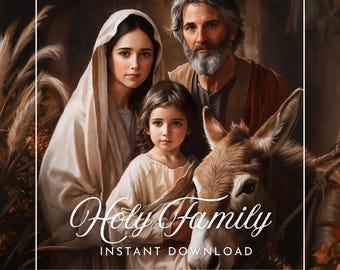 Holy Family Jesus Mary and Joseph Christian Catholic Fine Art devotional artwork church inspired Bible illustration religious poster