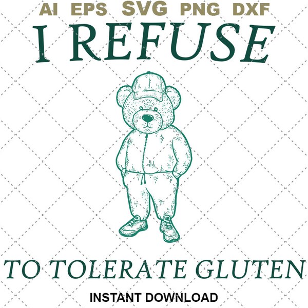 Cute Bear Digital Print, Gluten Free Humor Wall Art, Quirky Kitchen Decor, Instant Download