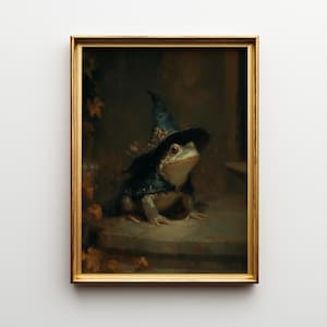 Witchy Frog Art Print, Cottagecore Toad Animal Art, Fairytale Nursery Decor, Dark Academia, Kitchen Witch, Victorian Oil Painting