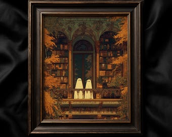 Art Nouveau Library Ghosts Print, Spooky Fall Decor (Digital Download)