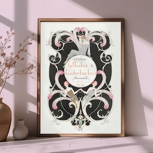 Roaring 20s Art Deco Poster Illustration, Gatsby Aesthetic Home Decor Gift, Pink and Black Edgy Softgirl Art Print, Digital Download Art