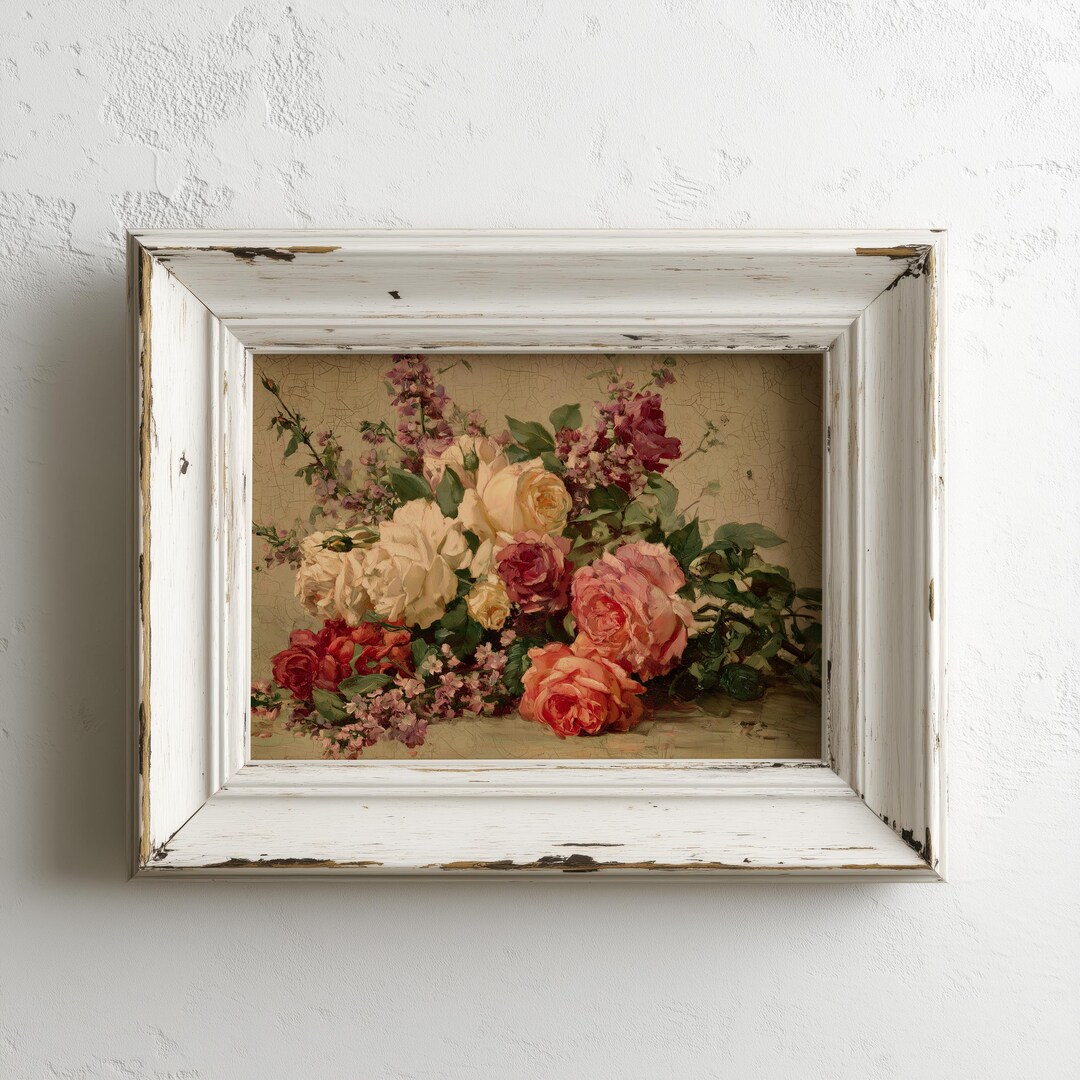Vintage Rose Bouquet Art Print | Romantic Floral Still Life Painting ...