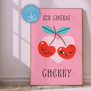 Ma Cherie French Art Print | Cute Cherry Aesthetic | Trendy Wall Art | Dorm and Apartment Decor | Preppy Y2K Poster | Digital Download