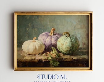 Oljemålning med höstpumpa i vintagestil: Bondgårdskonst för Thanksgiving (digital nedladdning)