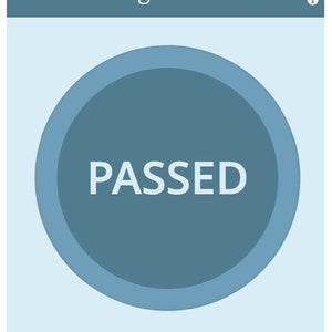 May include: A blue circle with a white outline and the word "PASSED" in white text on a blue background. The text "NPTE Registration Status" is at the top of the image.
