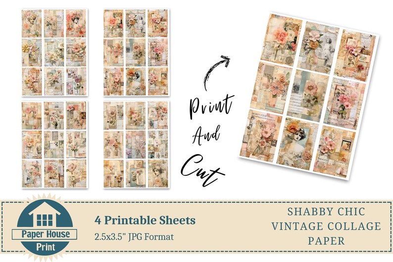 Carta per diario spazzatura shabby chic / Scrapbooking digitale / Forniture per diario vintage / Kit per diario spazzatura romantico / Eleganti fiori rosa immagine 8