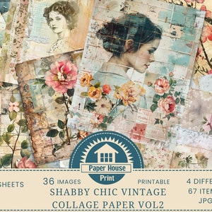 Carta per diario floreale Shabby Chic, scrapbooking digitale, forniture per diario vintage, kit per diario romantico, eleganti fiori rosa, vol. 2