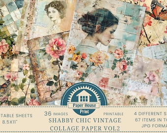 Shabby Chic Floral Junk Journal Papier, Digitales Scrapbooking, Vintage Journal Zubehör, Romantisches Junk Journal Kit, Elegante Rosa Blumen, Vol2