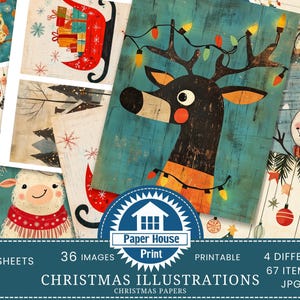 Whimsical Christmas Whimsical Junk Journal pages, Whimsical Ephemera, Whimsical Junk Journal Papers, Whimsical Digital Papers, For Children