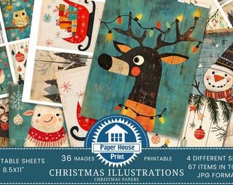 Whimsical Christmas Whimsical Junk Journal pages, Whimsical Ephemera, Whimsical Junk Journal Papers, Whimsical Digital Papers, For Children