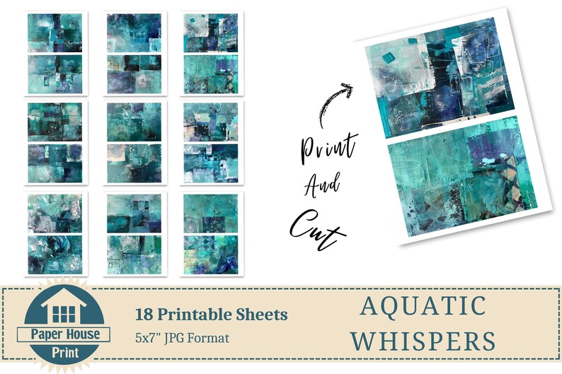 Aquatic Whispers: Abstract Downloadable Paper, Abstract Collage Paper, Junk Journal Paper, Mixed Media Background Abstract Digital Print image 5