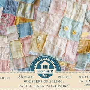 Sussurri di primavera: immagini di sfondo patchwork di lino pastello, immagini di album, texture di tessuto di lino, carte digitali di lino, stampa su tessuto