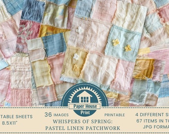Whispers of Spring: Pastel Linen Patchwork Background Images, Scrapbook images, Linen Fabric texture, Linen Digital Papers, Fabric Print