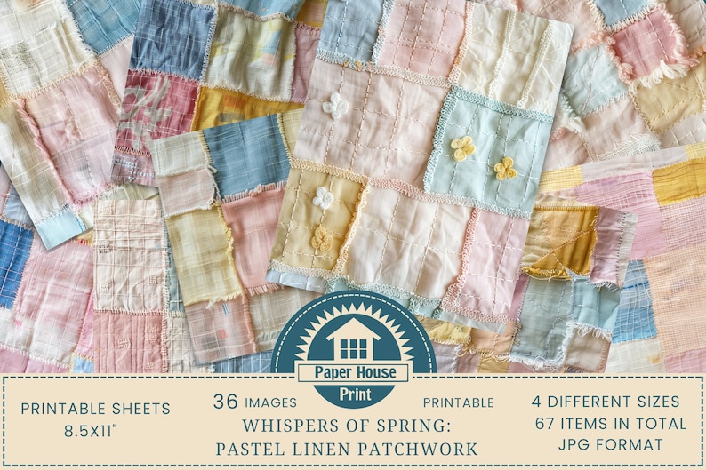 Sussurri di primavera: immagini di sfondo patchwork di lino pastello, immagini di album, trama di tessuto di lino, carte digitali di lino, stampa su tessuto immagine 1