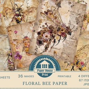 Vintage Journal Pages, Junk Journal Printable, Dead Flowers on Bees, Flower Junk Journal , Bee Junk Journal Kit, Vintage Printable Journal