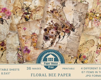 Vintage Journal Pages, Junk Journal Printable, Dead Flowers on Bees, Flower Junk Journal , Bee Junk Journal Kit, Vintage Printable Journal