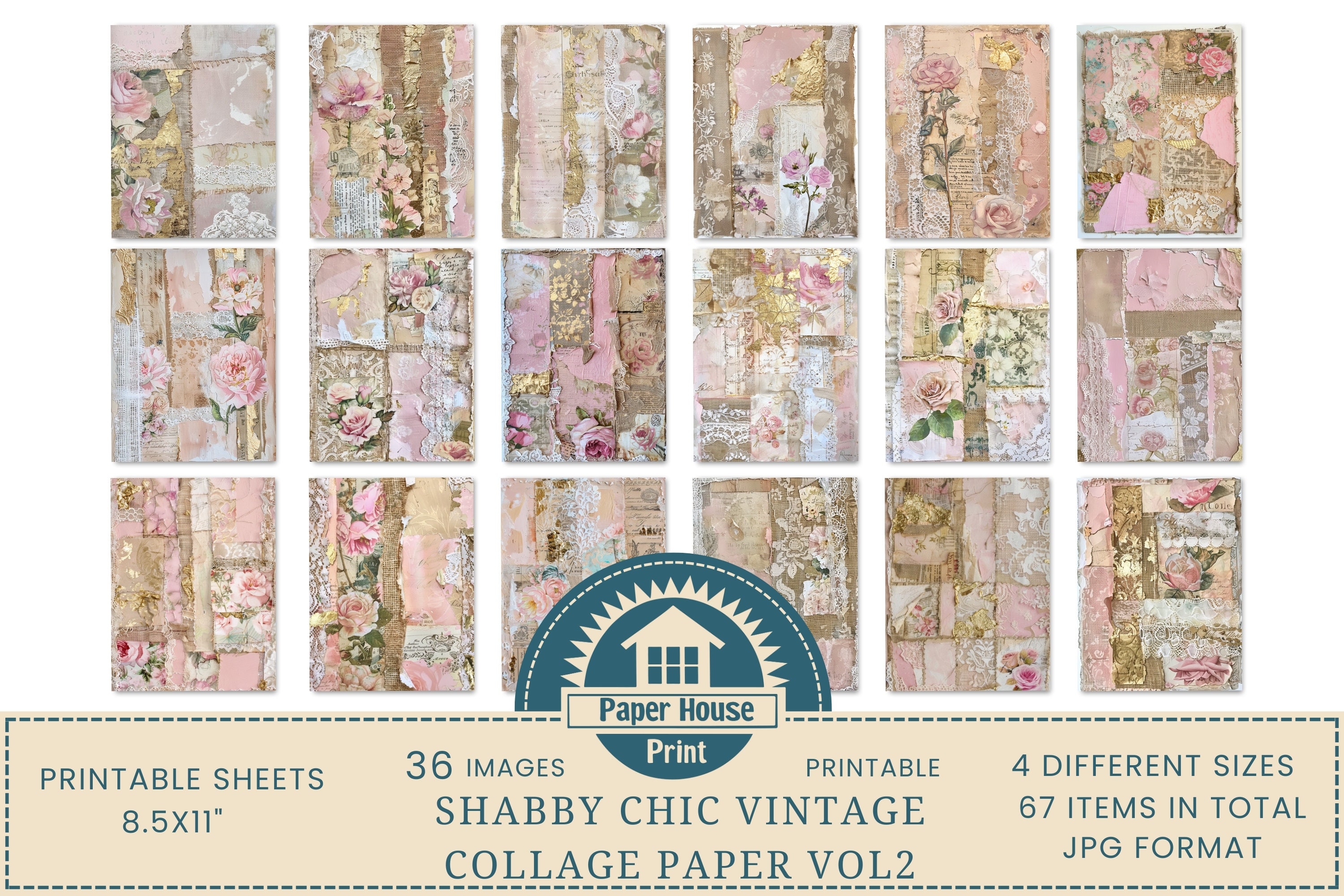 Shabby Chic Junk Journal Pages, Digital Paper Pack, Journaling Supplies ...