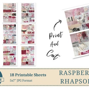 Raspberry Rhapsody: Eleganza astratta in tonalità cremose Carta stampabile, Carta per collage astratto, Carta per diario spazzatura, Sfondo multimediale misto immagine 6