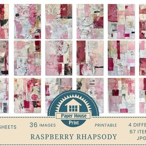 Raspberry Rhapsody: Eleganza astratta in tonalità cremose Carta stampabile, Carta per collage astratto, Carta per diario spazzatura, Sfondo multimediale misto immagine 3