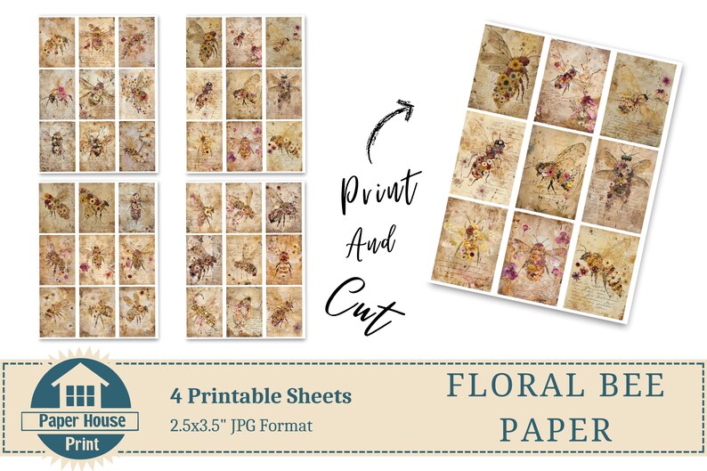 Pagine di diario vintage, diario spazzatura stampabile, fiori morti sulle api, diario spazzatura fiore, kit diario spazzatura ape, diario stampabile vintage immagine 8