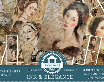 Ink & Elegance: Women of the Renaissance Junk Journal Paper, Journal Supplies, ATC Cards, Printable Journaling Cards, Card Making, Ephemera