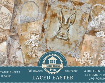 White Lace Easter Collage Ephemera, Easter Bunny, Easter Ephemera, Printable, Junk Journal, Easter Invitation Card, Easter Scrapbook, ATC