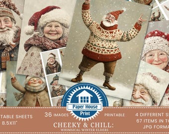 Cheeky & Chill、Whimsical Winter Sassy、ミックスメディア クリスマス ジャンク ジャーナル キット 印刷可能なジャーナル キット、クラフト キット、印刷可能なページ、ATC カード
