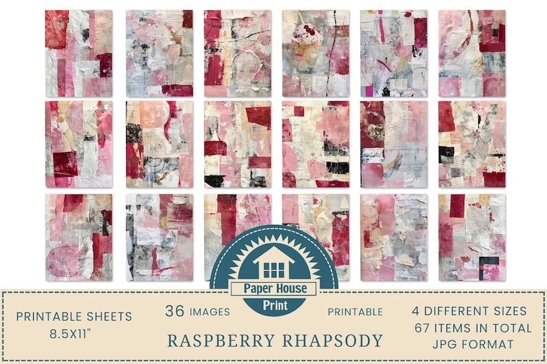 Raspberry Rhapsody: Eleganza astratta in tonalità cremose Carta stampabile, Carta per collage astratto, Carta per diario spazzatura, Sfondo multimediale misto immagine 4