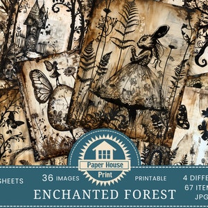 Enchanted Forest Junk Journal, carta collage Whimsical Forest, carte digitali Gothic Forest, biglietti ATC, biglietti d'invito, uso commerciale