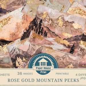 Sfondo carta da parati con cime di montagne in oro rosa, 36 immagini di sfondo di montagne stravaganti, carta digitale di montagne, carta stampabile, paesaggio