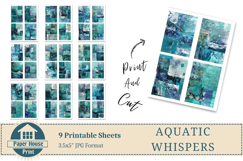 Aquatic Whispers: Abstract Downloadable Paper, Abstract Collage Paper, Junk Journal Paper, Mixed Media Background Abstract Digital Print image 7