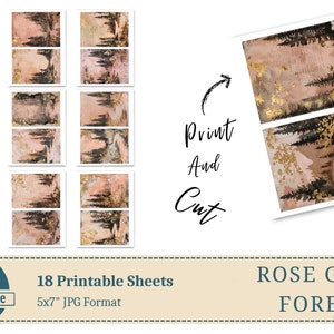 Carta di sfondo foresta oro rosa, 36 immagini di sfondo foresta stravagante, carta digitale giungla, carta stampabile, carta digitale paesaggio immagine 6