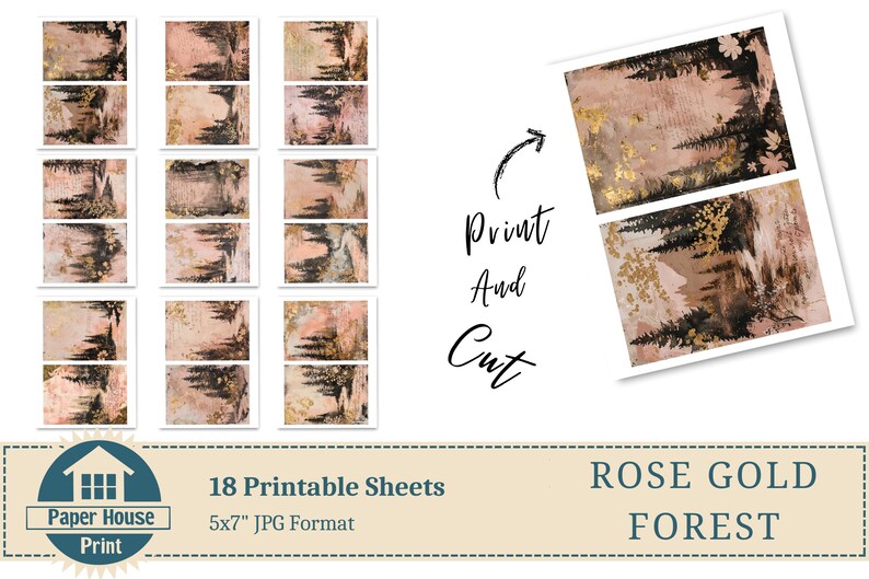 Carta di sfondo foresta oro rosa, 36 immagini di sfondo foresta stravagante, carta digitale giungla, carta stampabile, carta digitale paesaggio immagine 6