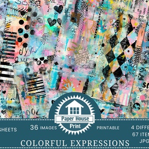 Espressioni colorate: carte da parati con tecniche miste stravaganti, carte da collage astratte colorate, carte da diario pastello, uso commerciale