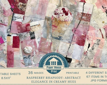 Raspberry Rhapsody: Eleganza astratta in tonalità cremose Carta stampabile, Carta per collage astratto, Carta per diario spazzatura, Sfondo multimediale misto