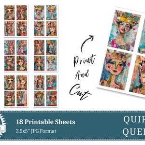 Immagini di sfondo colorato di Whimsical Queens, Quirky Queens Junk Journal, Whimsical Girls with Crown, file JPEG stampabili, pagina Junk Journal immagine 7