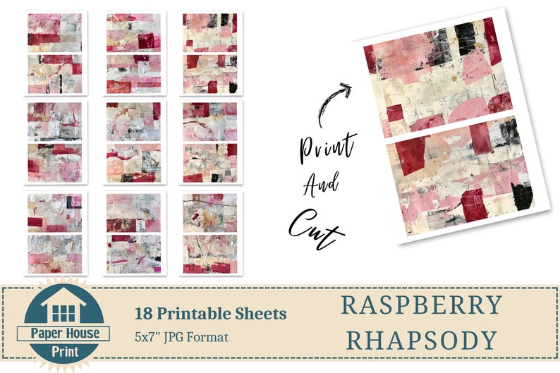 Raspberry Rhapsody: Eleganza astratta in tonalità cremose Carta stampabile, Carta per collage astratto, Carta per diario spazzatura, Sfondo multimediale misto immagine 5