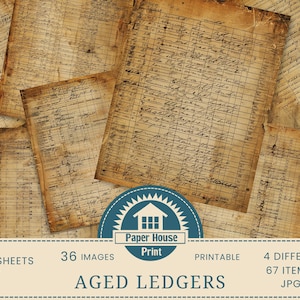 Páginas de libro de contabilidad antiguas, libro de contabilidad antiguo digital, material efímero vintage imprimible, páginas de diario basura antiguas, papel de álbum de recortes escrito a mano