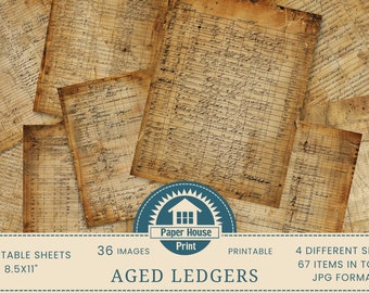 Vintage Ledger Seiten, digitales antikes Buchhaltungsbuch, druckbare Vintage Ephemera, alte Junk Journal Seiten, handgeschriebenes Scrapbookpapier