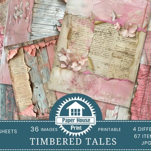 Timbered Tales Junk Journal Pages, Tattered Notes stampabili, Tattered Wood Digital Paper, Legno, Kit Junk Journal, Pagine di diario, Scrittura a mano