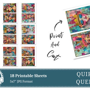 Immagini di sfondo colorato di Whimsical Queens, Quirky Queens Junk Journal, Whimsical Girls with Crown, file JPEG stampabili, pagina Junk Journal immagine 5