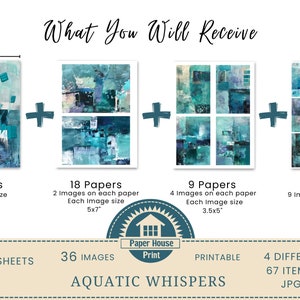 Aquatic Whispers: Abstract Downloadable Paper, Abstract Collage Paper, Junk Journal Paper, Mixed Media Background Abstract Digital Print image 2