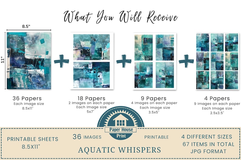 Aquatic Whispers: Abstract Downloadable Paper, Abstract Collage Paper, Junk Journal Paper, Mixed Media Background Abstract Digital Print image 2