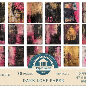 Carta digitale Dark Love, carta di sfondo gotico stravagante, 36 arti digitali, 67 fogli stampabili, sfondo romantico floreale, uso commerciale immagine 3