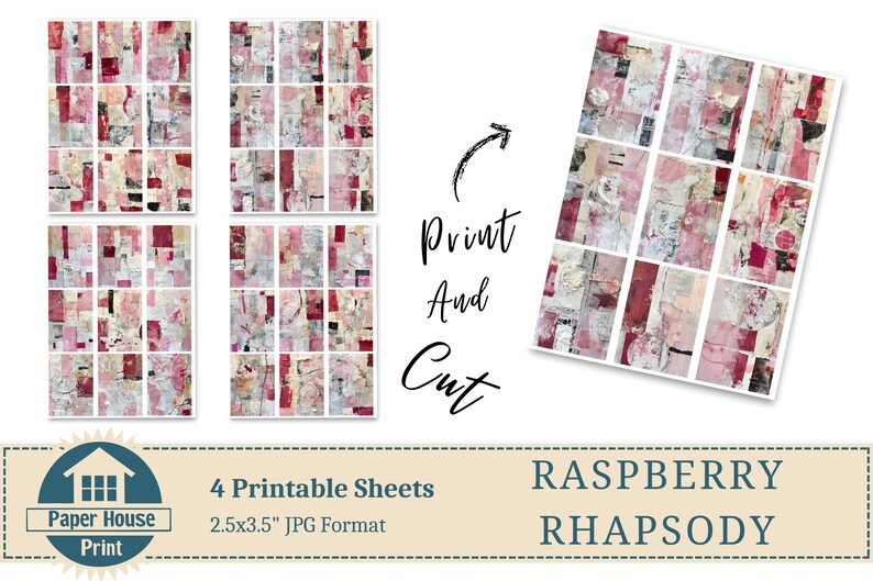 Raspberry Rhapsody: Eleganza astratta in tonalità cremose Carta stampabile, Carta per collage astratto, Carta per diario spazzatura, Sfondo multimediale misto immagine 8